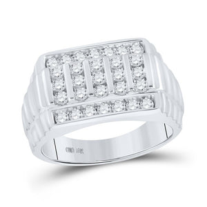 10kt White Gold Mens Round Diamond Ribbed Ring 1 Cttw