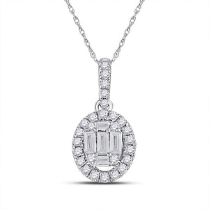 14kt White Gold Womens Baguette Diamond Oval Pendant 1/3 Cttw