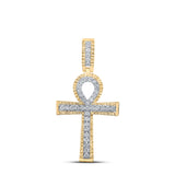 10kt Yellow Gold Mens Round Diamond Ankh Cross Charm Pendant 1 Cttw