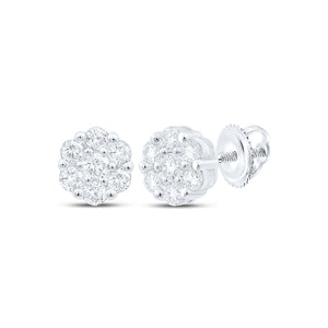 10kt White Gold Womens Round Diamond Flower Cluster Earrings 3/4 Cttw