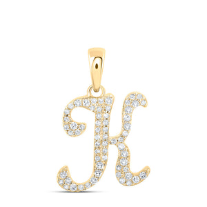 10kt Yellow Gold Womens Round Diamond K Initial Letter Pendant 1/5 Cttw