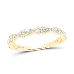 10kt Yellow Gold Womens Round Diamond Twist Stackable Band Ring 1/4 Cttw