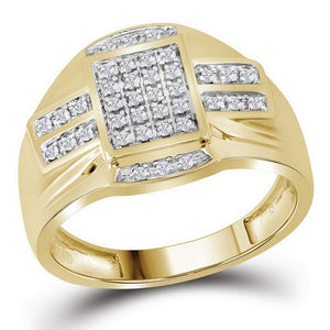 10kt Yellow Gold Mens Round Diamond Rectangle Cluster Ring 1/4 Cttw