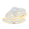 10kt Yellow Gold His Hers Round Diamond Halo Matching Wedding Set 1 Cttw