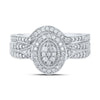 10kt White Gold Round Diamond Halo Cluster Bridal Wedding Ring Band Set 1/5 Cttw