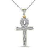 10kt Yellow Gold Mens Round Diamond Ankh Cross Religious Charm Pendant 3/8 Cttw