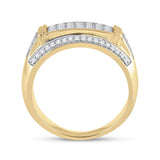 10kt Yellow Gold Mens Round Diamond Rectangle Band Ring 1 Cttw