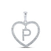 10kt White Gold Womens Round Diamond Heart P Letter Pendant 1/4 Cttw