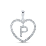 10kt White Gold Womens Round Diamond Heart P Letter Pendant 1/4 Cttw