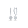 10kt White Gold Womens Round Diamond Heart Hoop Dangle Earrings 1/4 Cttw