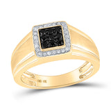 10kt Yellow Gold Mens Round Black Color Enhanced Diamond Square Cluster Ring 3/8 Cttw