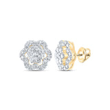 14kt Yellow Gold Womens Round Diamond Flower Cluster Earrings 1 Cttw