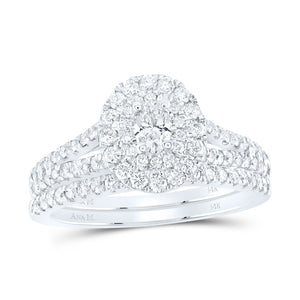 14kt White Gold Oval Diamond Halo Bridal Wedding Ring Band Set 1 Cttw