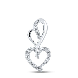 10kt White Gold Womens Round Diamond Heart Pendant 1/12 Cttw