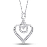 10kt White Gold Womens Round Diamond Infinity Heart Pendant 1/20 Cttw