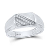 10kt White Gold Mens Round Diamond Diagonal Row Flat Top Ring 1/12 Cttw