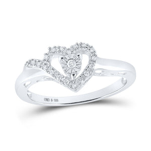 Sterling Silver Womens Round Diamond Heart Ring 1/10 Cttw