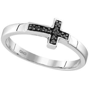 Sterling Silver Womens Round Black Color Enhanced Diamond Cross Band Ring 1/20 Cttw