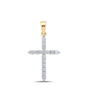 10kt Yellow Gold Womens Round Diamond Cross Pendant 1/4 Cttw