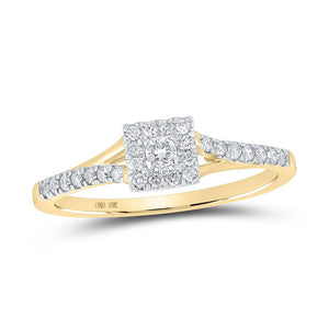 10kt Yellow Gold Womens Round Diamond Halo Promise Ring 1/4 Cttw