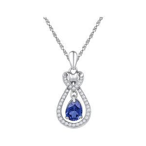 10kt White Gold Womens Oval Synthetic Blue Sapphire Solitaire Pendant 1/6 Cttw