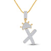 10kt Yellow Gold Mens Baguette Diamond Crown X Letter Charm Pendant 5/8 Cttw