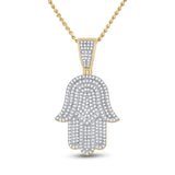 14kt Yellow Gold Mens Round Diamond Hamsa Hand Charm Pendant 3/4 Cttw