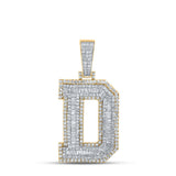 10kt Two-tone Gold Mens Baguette Diamond D Initial Letter Charm Pendant 2-1/3 Cttw