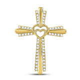 10kt Yellow Gold Womens Round Diamond Heart Cross Pendant 1/4 Cttw