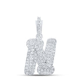 10kt White Gold Womens Round Diamond N Initial Letter Pendant 1/5 Cttw