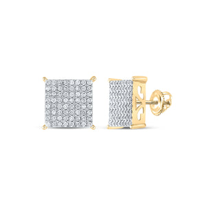 10kt Yellow Gold Womens Round Diamond Square Earrings 1 Cttw