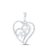 10kt White Gold Womens Round Diamond Mom Heart Pendant 1/3 Cttw