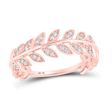 10kt Rose Gold Womens Round Diamond Leaf Stackable Band Ring 1/8 Cttw