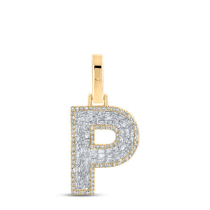 10kt Yellow Gold Mens Baguette Diamond P Initial Letter Charm Pendant 1/2 Cttw