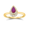 14kt Yellow Gold Womens Pear Ruby Diamond Halo Solitaire Ring 3/4 Cttw
