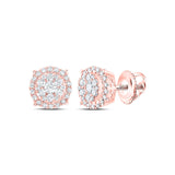 14kt Rose Gold Womens Round Diamond Circle Cluster Earrings 1/2 Cttw