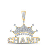 10kt Yellow Gold Mens Round Diamond Champ Crown Phrase Charm Pendant 1-1/4 Cttw