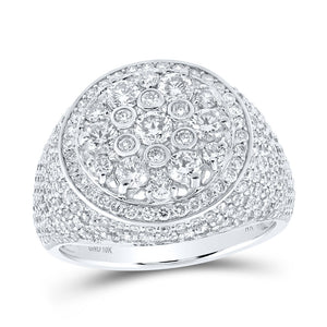 10kt White Gold Mens Round Diamond Cluster Ring 3-1/2 Cttw