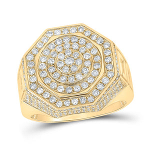 10kt Yellow Gold Mens Round Diamond Octagon Cluster Ring 1-3/8 Cttw