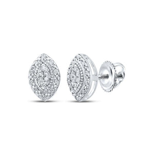Sterling Silver Womens Round Diamond Oval Cluster Earrings 1/10 Cttw