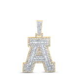 10kt Yellow Gold Mens Baguette Diamond A Initial Letter Charm Pendant 1-1/4 Cttw