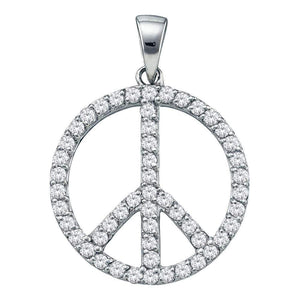 14kt White Gold Womens Round Diamond Peace Sign Circle Pendant 3/4 Cttw