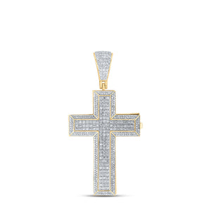 10kt Yellow Gold Mens Round Diamond Coffin Cross Charm Pendant 7-5/8 Cttw