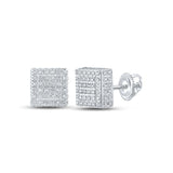 10kt White Gold Womens Round Diamond Square Earrings 1/2 Cttw