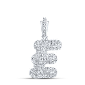 10kt White Gold Womens Round Diamond E Initial Letter Pendant 1/5 Cttw