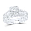 10kt White Gold Princess Diamond Bridal Wedding Ring Band Set 7/8 Cttw