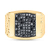 10kt Yellow Gold Mens Round Black Color Treated Diamond Square Ring 1-1/2 Cttw