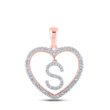 10kt Rose Gold Womens Round Diamond Heart S Letter Pendant 1/4 Cttw