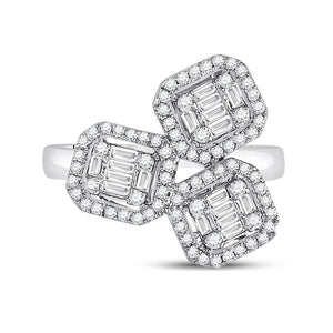 14kt White Gold Womens Baguette Diamond Triple Square Cluster Ring 5/8 Cttw