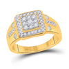 10kt Yellow Gold Mens Round Diamond Square Ring 3/4 Cttw